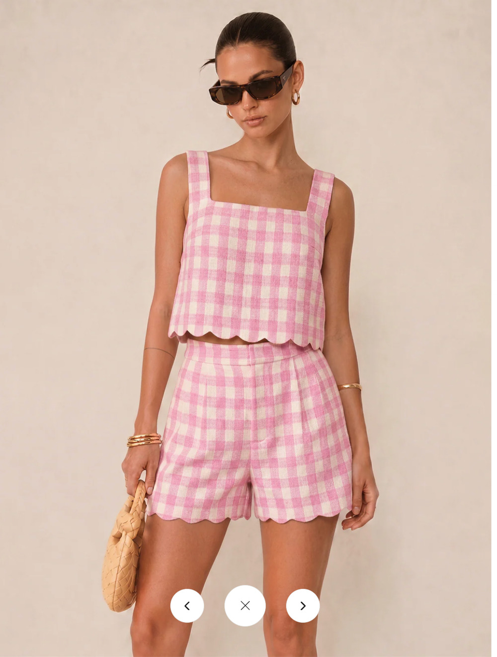 NWT Commense Gingham Scallop Hem Crop Top & Shorts Set Sz S